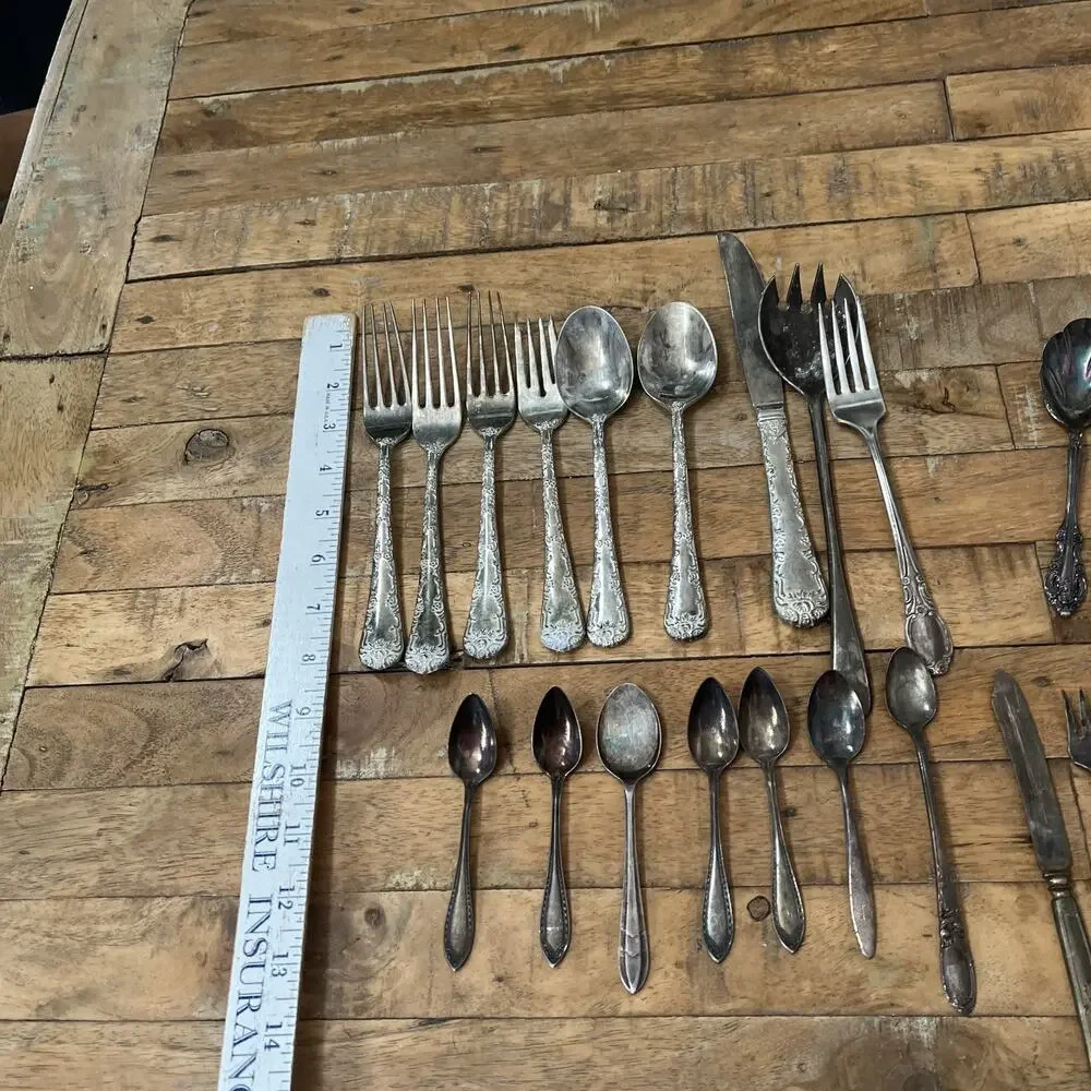 Vintage Silverplate Flatware Lot 25 Pieces Mixed Patterns